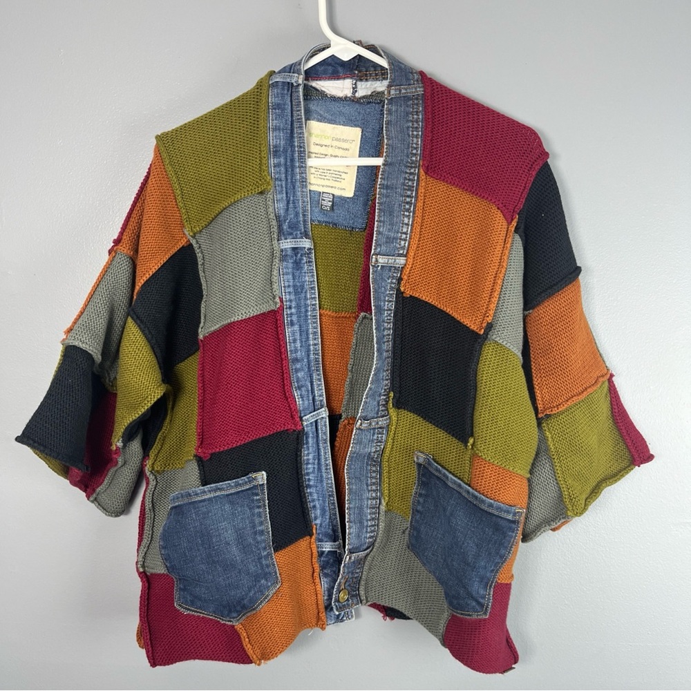 Patchwork Open-Front Cardigan Sweater Jacket - Mu… - image 2